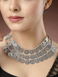 NVR Women's 3 Layered Artificial Beads German Silver Oxidised Necklace | Grocsy