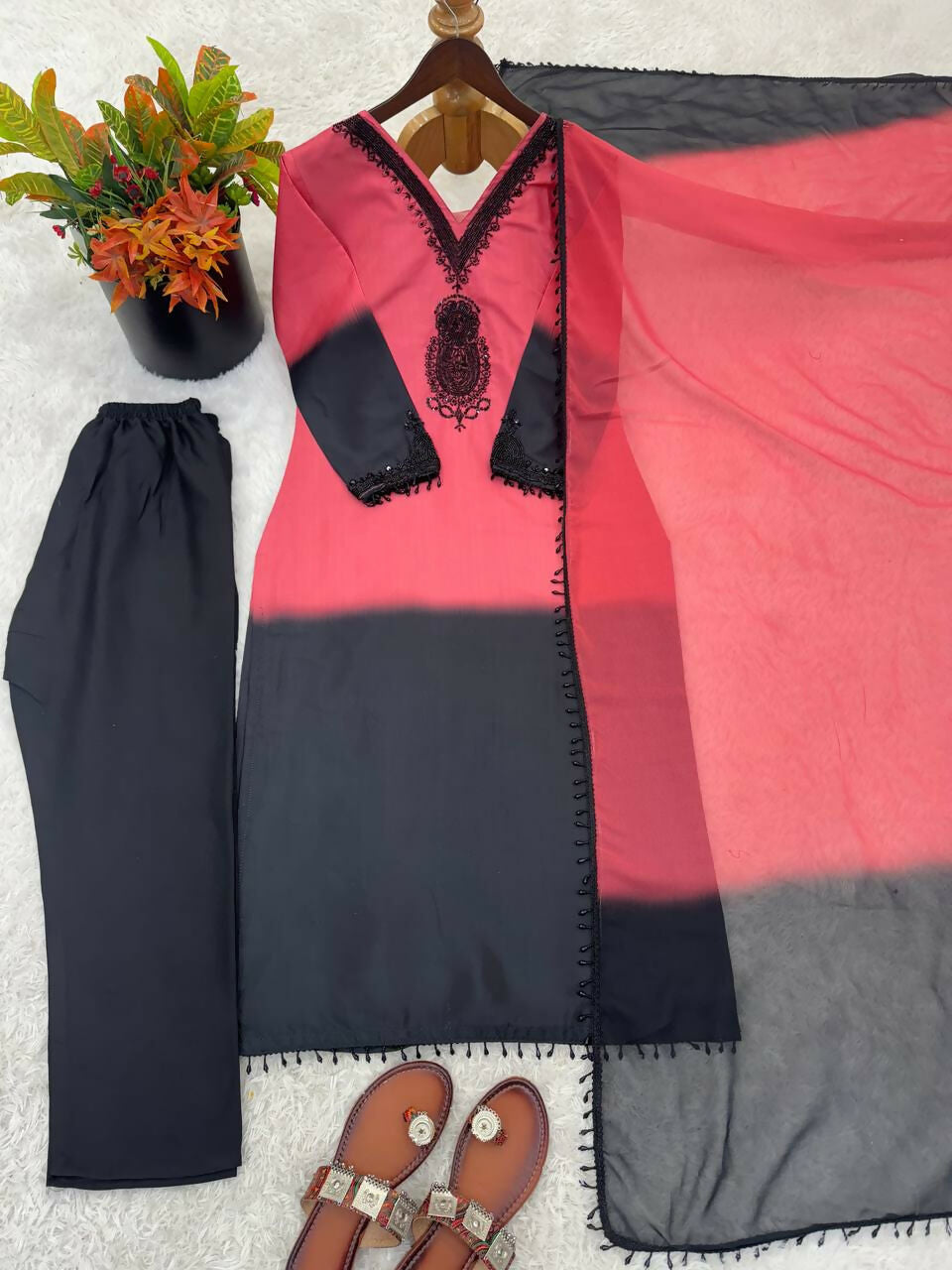 Teeya Creation Women's Trendy Stylish French Crepe Silk Peach Kurta Set | Grocsy