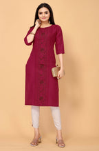 Maroon Cottan Slub Embroidery Kurti - Umi | Grocsy