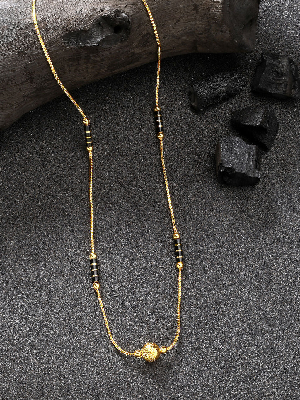 NVR Women's Set of 2 Black Gold-Polished & Beaded Mangalsutra | Grocsy