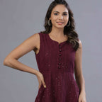 Juniper Women Wine Georgette Embroidered Peplum Tunic | Grocsy