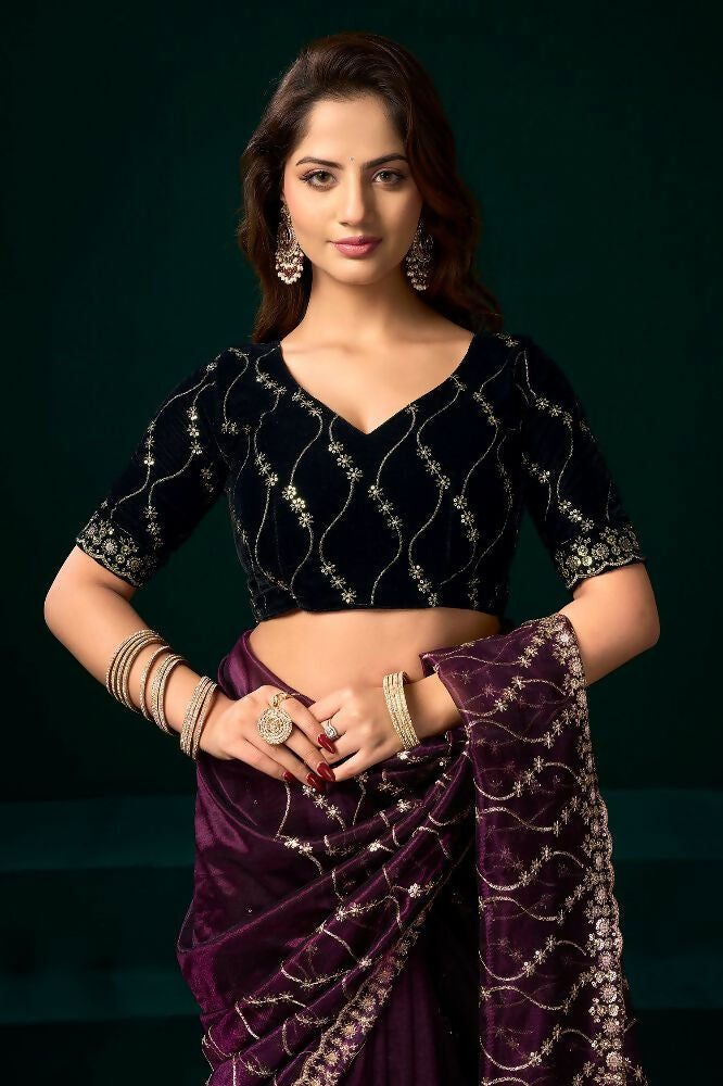 Joban Fashion Wine Net Party Wear Sarees | Grocsy