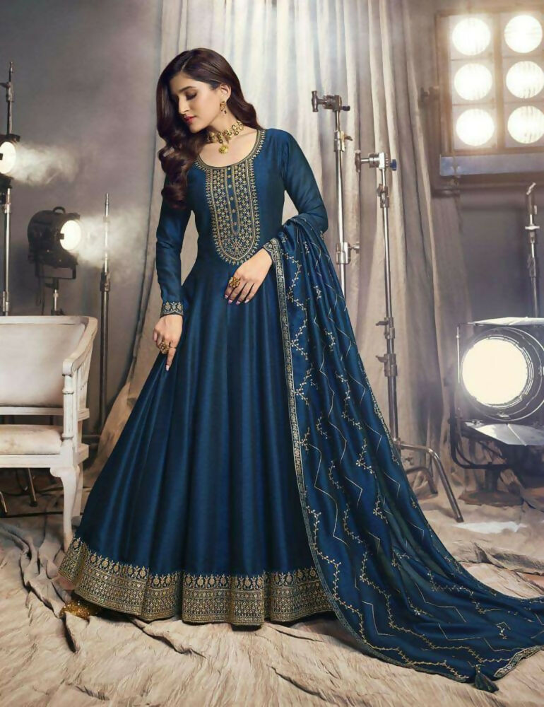 Vastranavya Nidhi Shah Blue Art Silk Embroidered Anarkali Suit | Grocsy