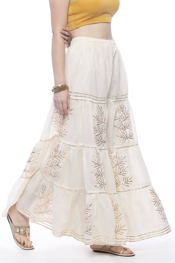 Mominos Fashion Cotton Off White Gotta Work Sharara For Girls | Grocsy