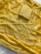 Teeya Creation Trendy Stylish Party Wear Fendy Chiffon Saree-Yellow | Grocsy