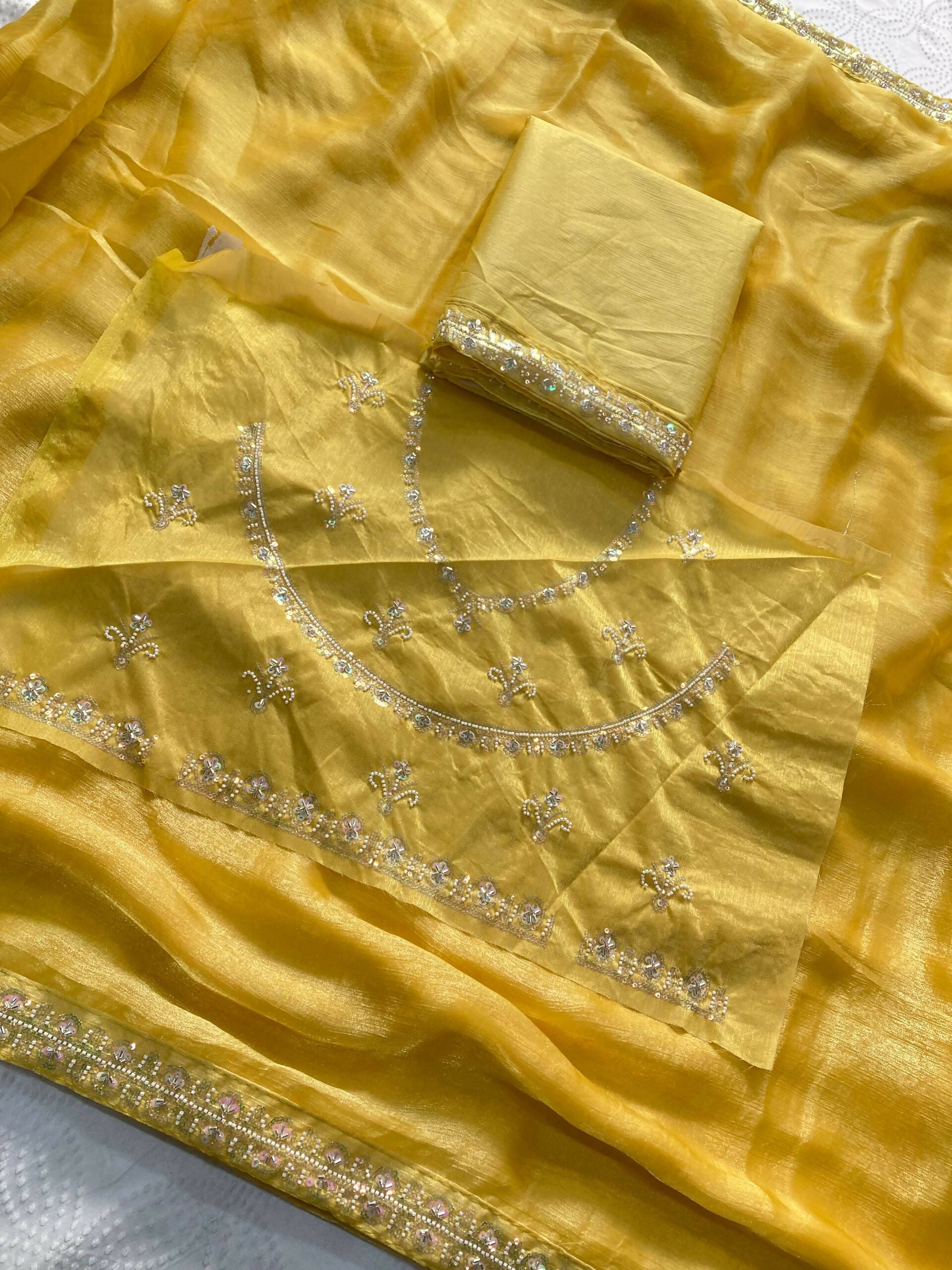Teeya Creation Trendy Stylish Party Wear Fendy Chiffon Saree-Yellow | Grocsy