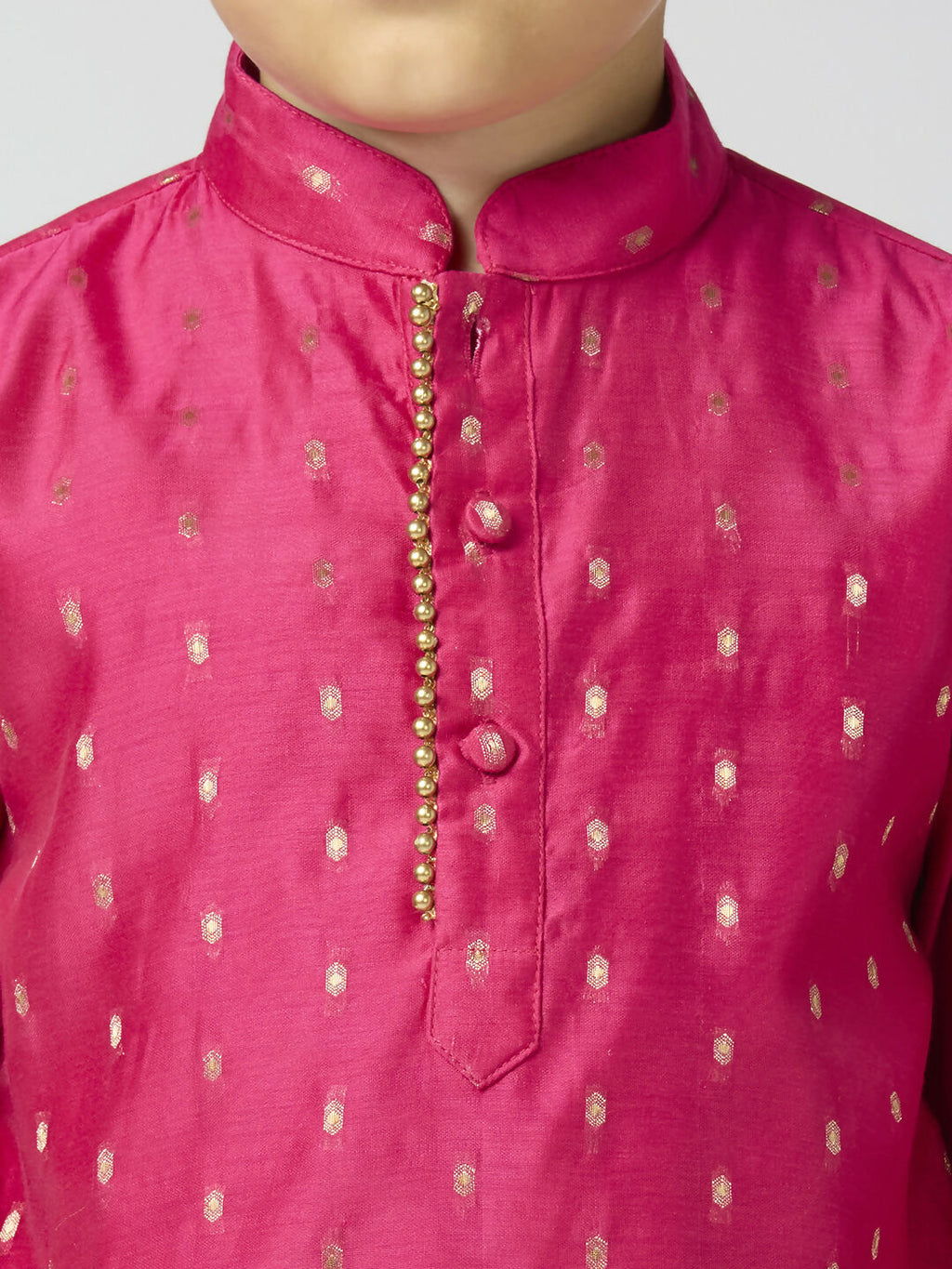 Joban Fashion Kids Island Full Sleeves Chanderi Kurta, Pyjama Set with Traditional Butta Work - Rani Pink | Grocsy