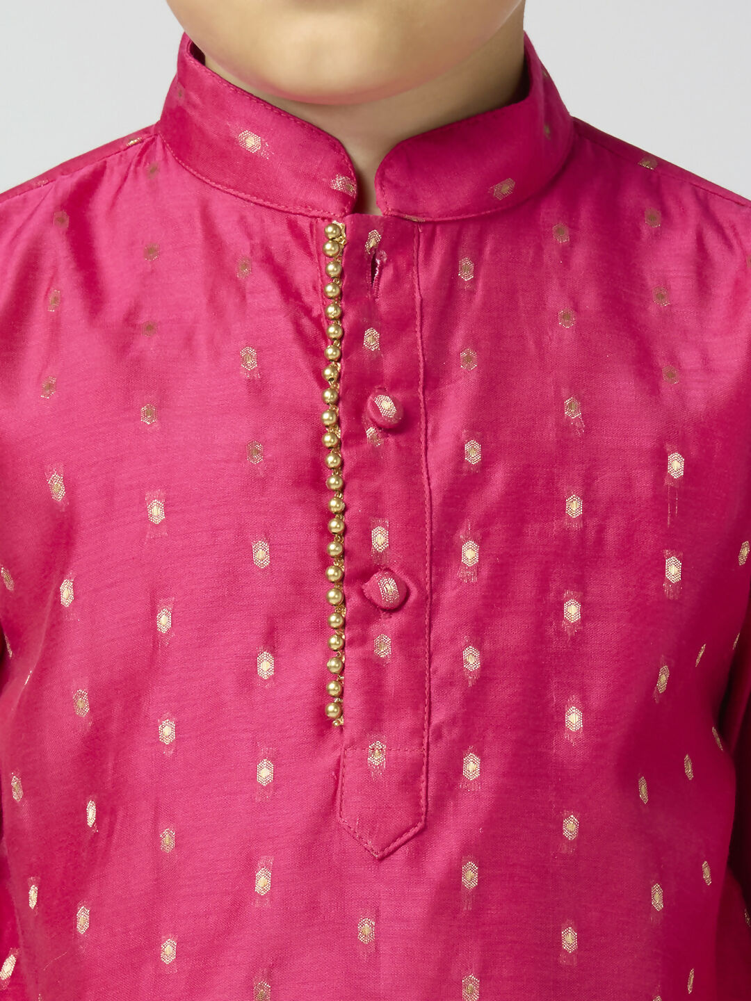 Joban Fashion Kids Island Full Sleeves Chanderi Kurta, Pyjama Set with Traditional Butta Work - Rani Pink | Grocsy