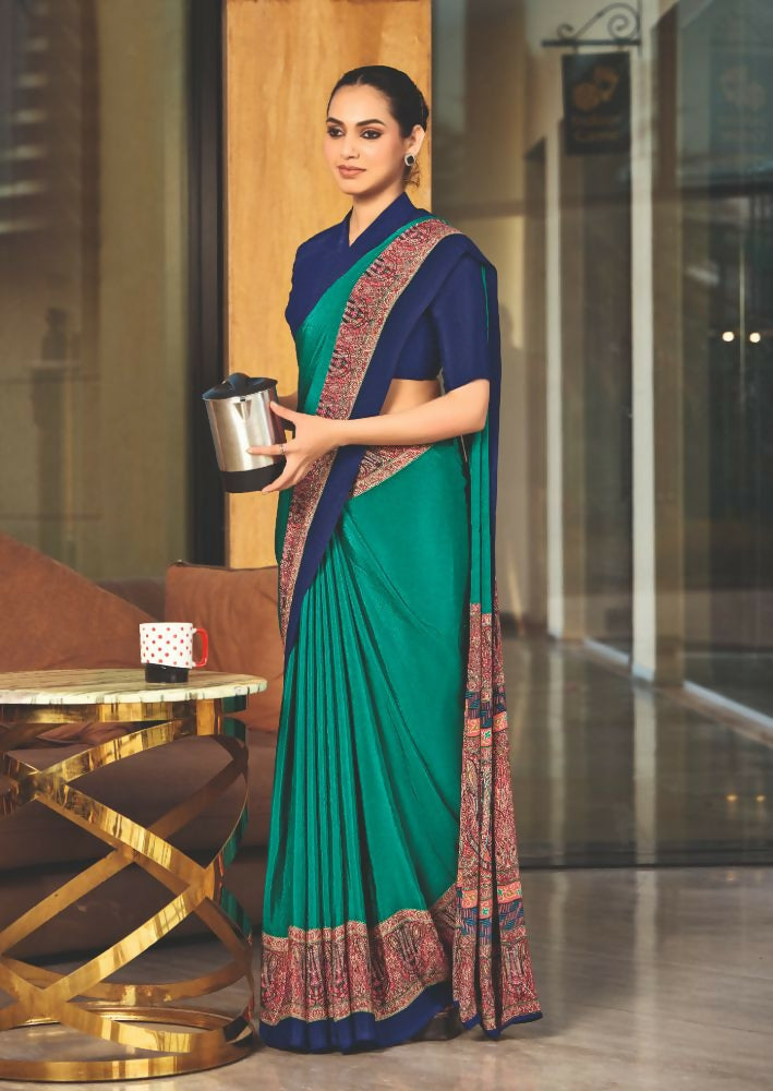 Joban Fashion Green Crepe Silk with Traditional Print Saree | Grocsy