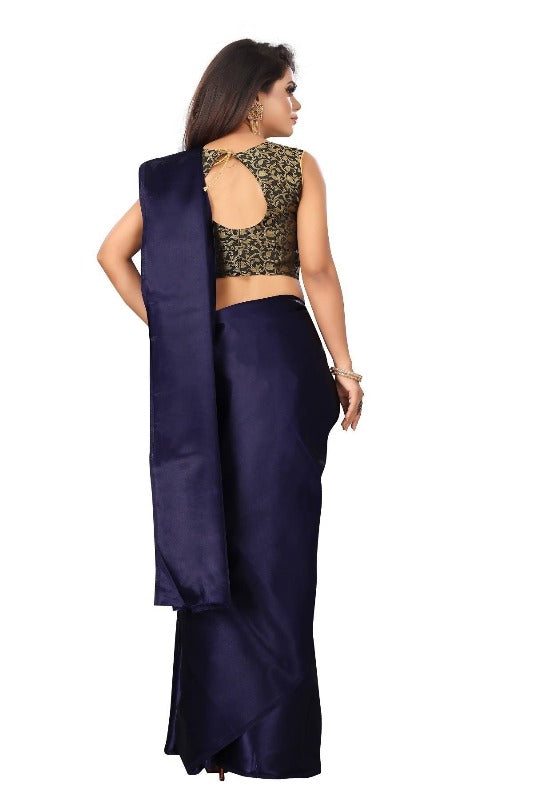 Vamika Navy Satin Designer Saree (PAVITRA NAVY) | Grocsy