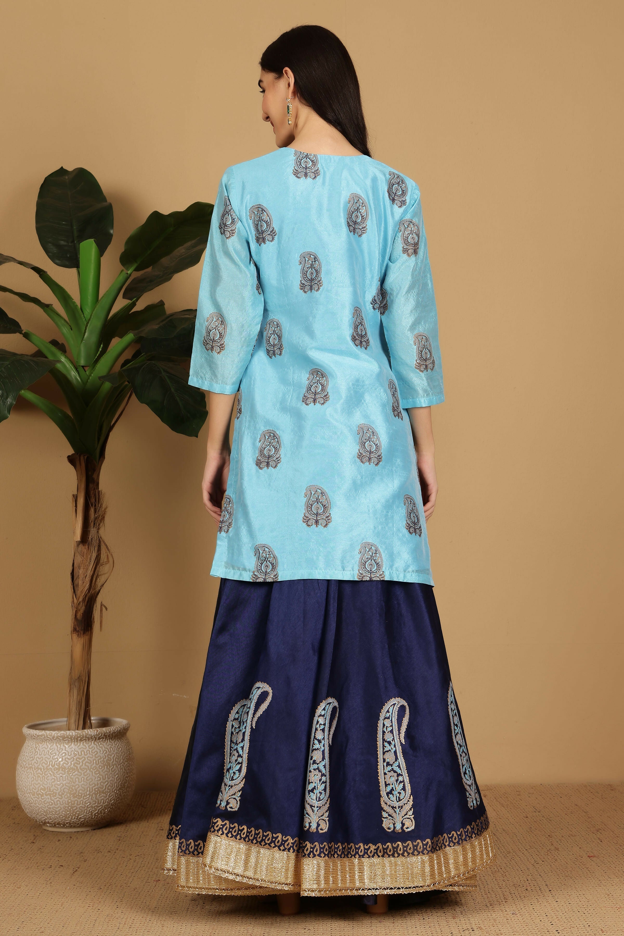 Joban Fashion Turquoise Silk Lehenga Set | Grocsy