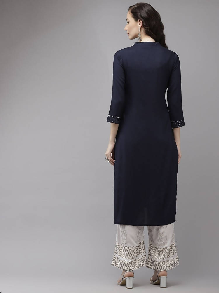 Yufta Women Navy Blue Regular Sequinned Kurta with Palazzo | Grocsy