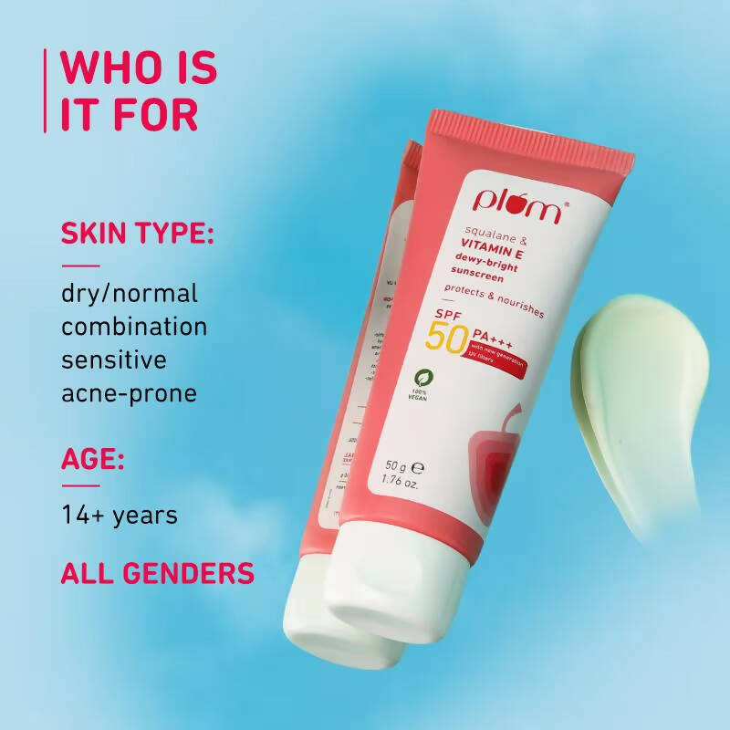 Plum Squalane & Vitamin E SPF 50 PA+++ Dewy-Bright Sunscreen | Grocsy