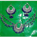 MS Fashion India Designer Blue Color Maang Tikka with Earrings For Women | Grocsy