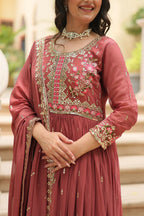 Joban Fashion Coffee Georgette Sequence Embroidery Work Kurta Set | Grocsy