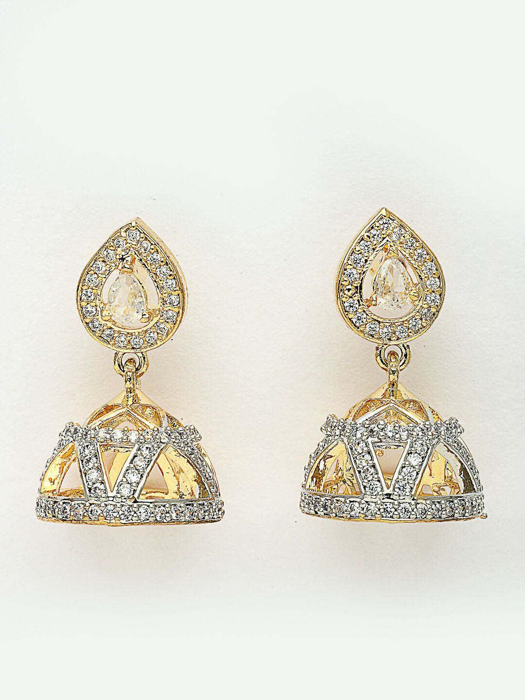 NVR Wome's Gold-Polished AD- Studded Jhumki Earrings | Grocsy