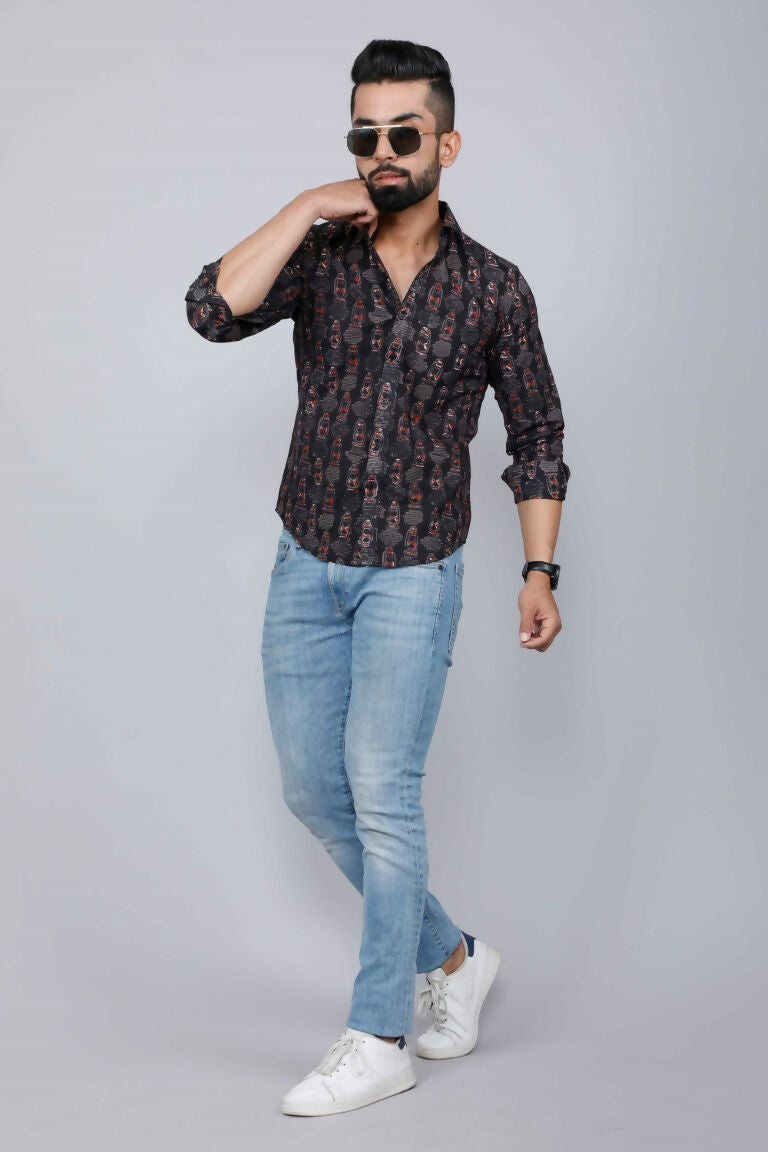 Miravan Men's Black Slim Fit Full Sleeves Shirt | Grocsy