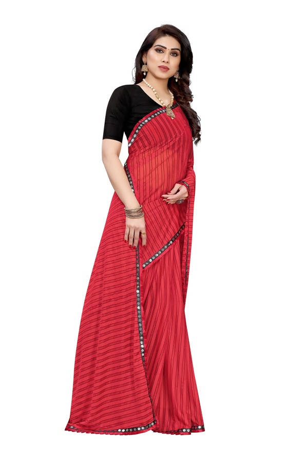 Vamika Red Malai Silk Printed Saree (Zigzag Red) | Grocsy