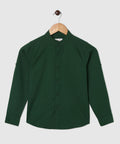 Manet Boys Mandarin Collar Full Sleeves Melange Shirt - Green | Grocsy