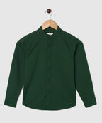 Manet Boys Mandarin Collar Full Sleeves Melange Shirt - Green | Grocsy