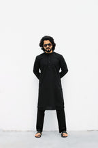 Jompers Men's Black Solid Cotton Kurta Payjama Set | Grocsy