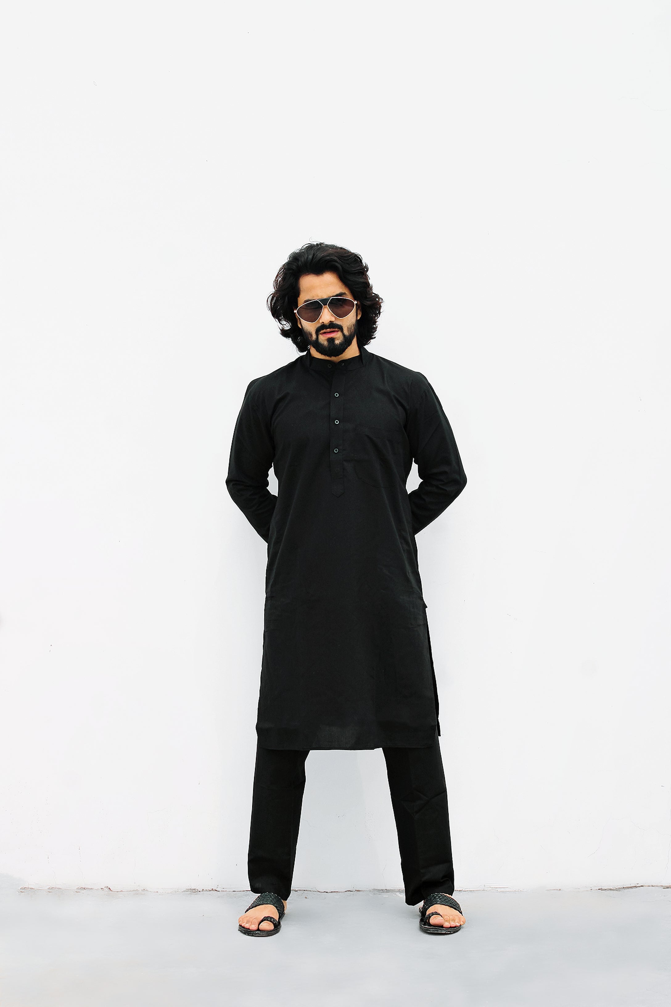 Jompers Men's Black Solid Cotton Kurta Payjama Set | Grocsy