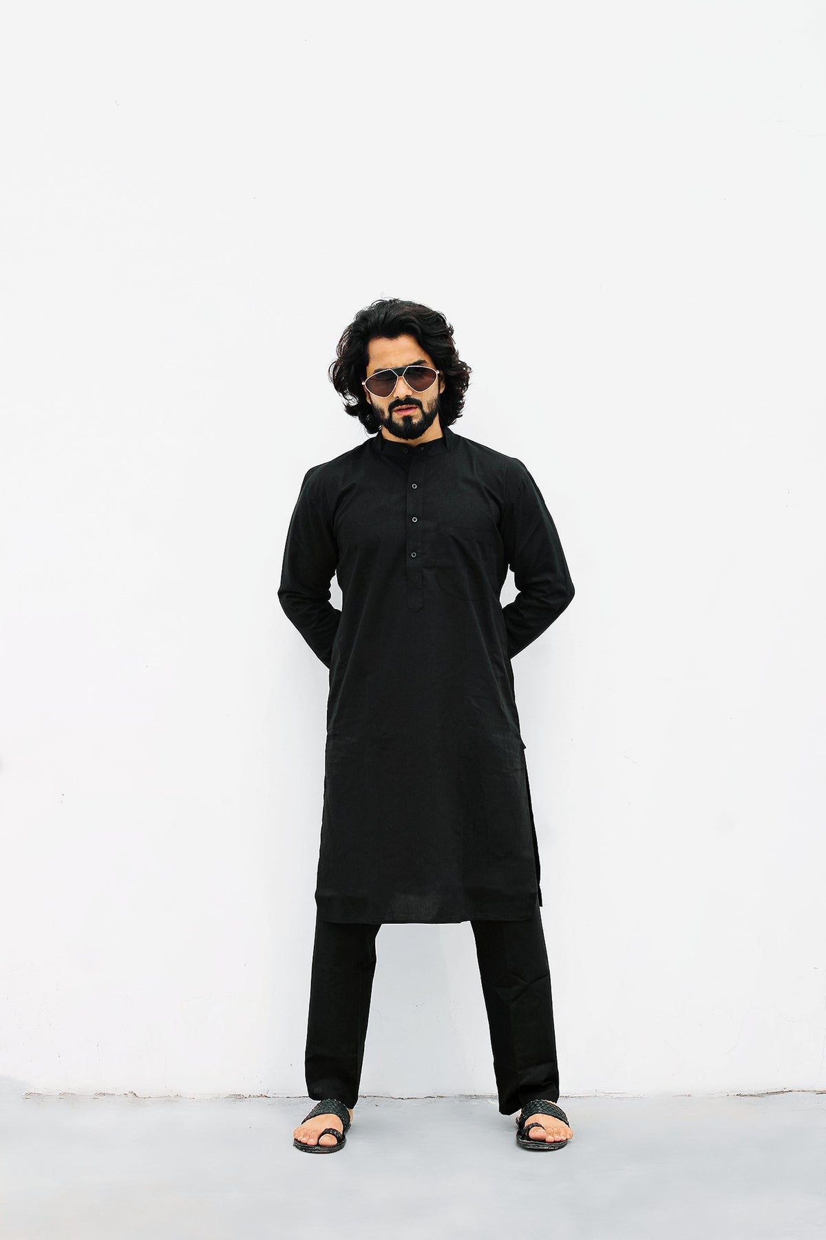 Jompers Men's Black Solid Cotton Kurta Only | Grocsy