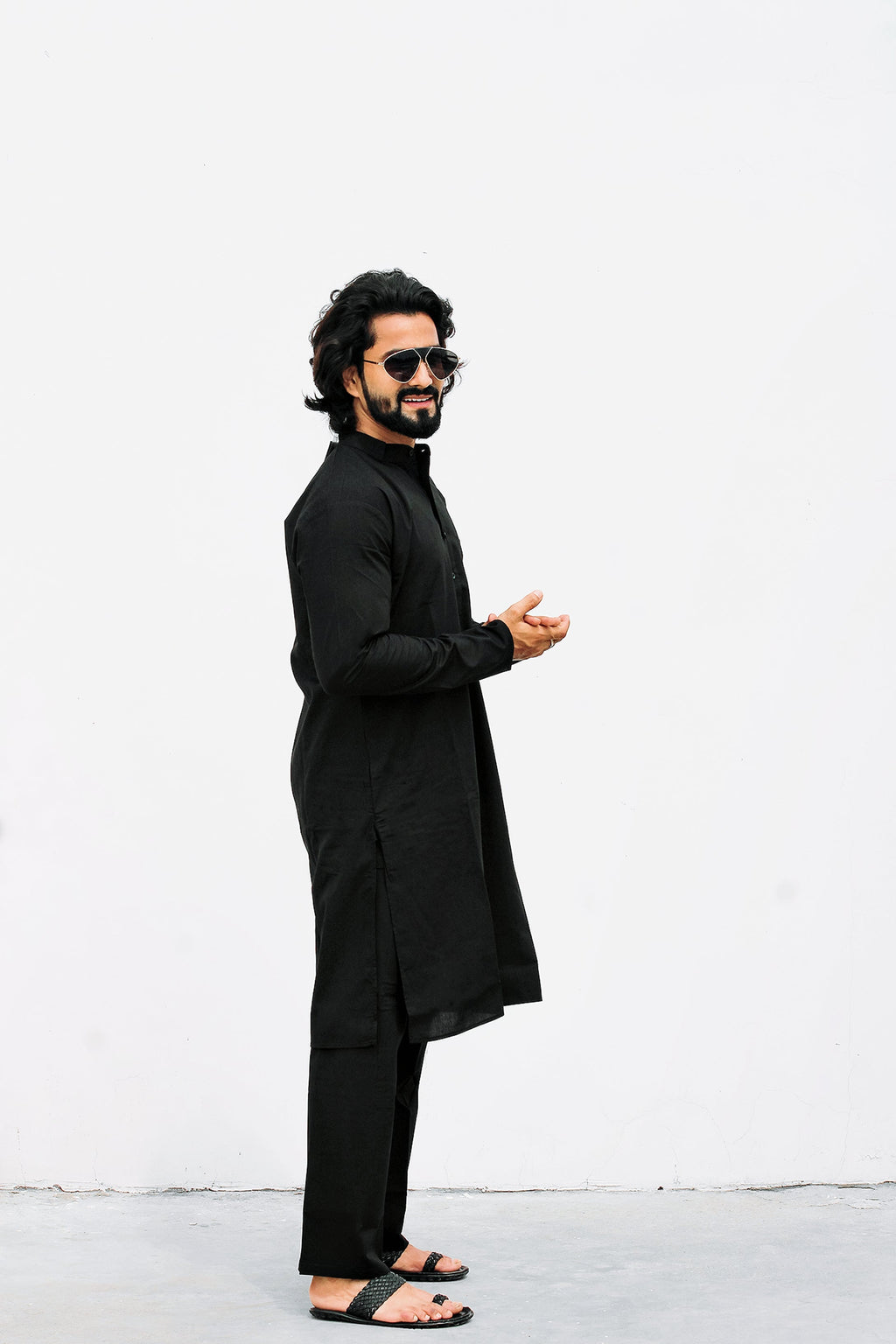 Jompers Men's Black Solid Cotton Kurta Payjama Set | Grocsy