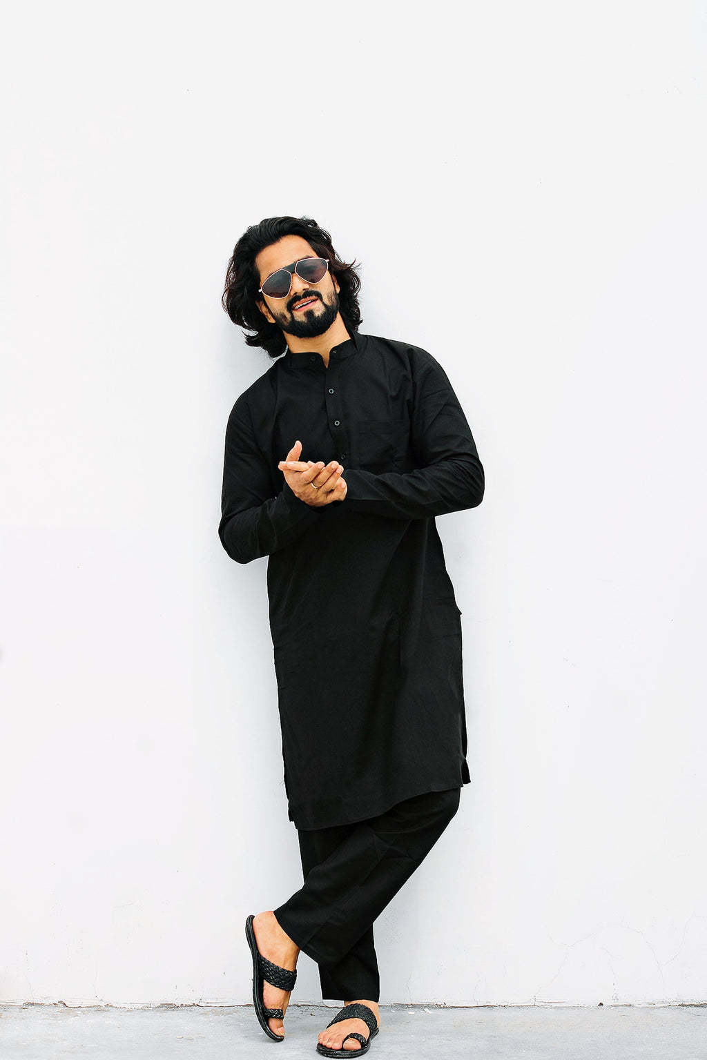Jompers Men's Black Solid Cotton Kurta Payjama Set | Grocsy