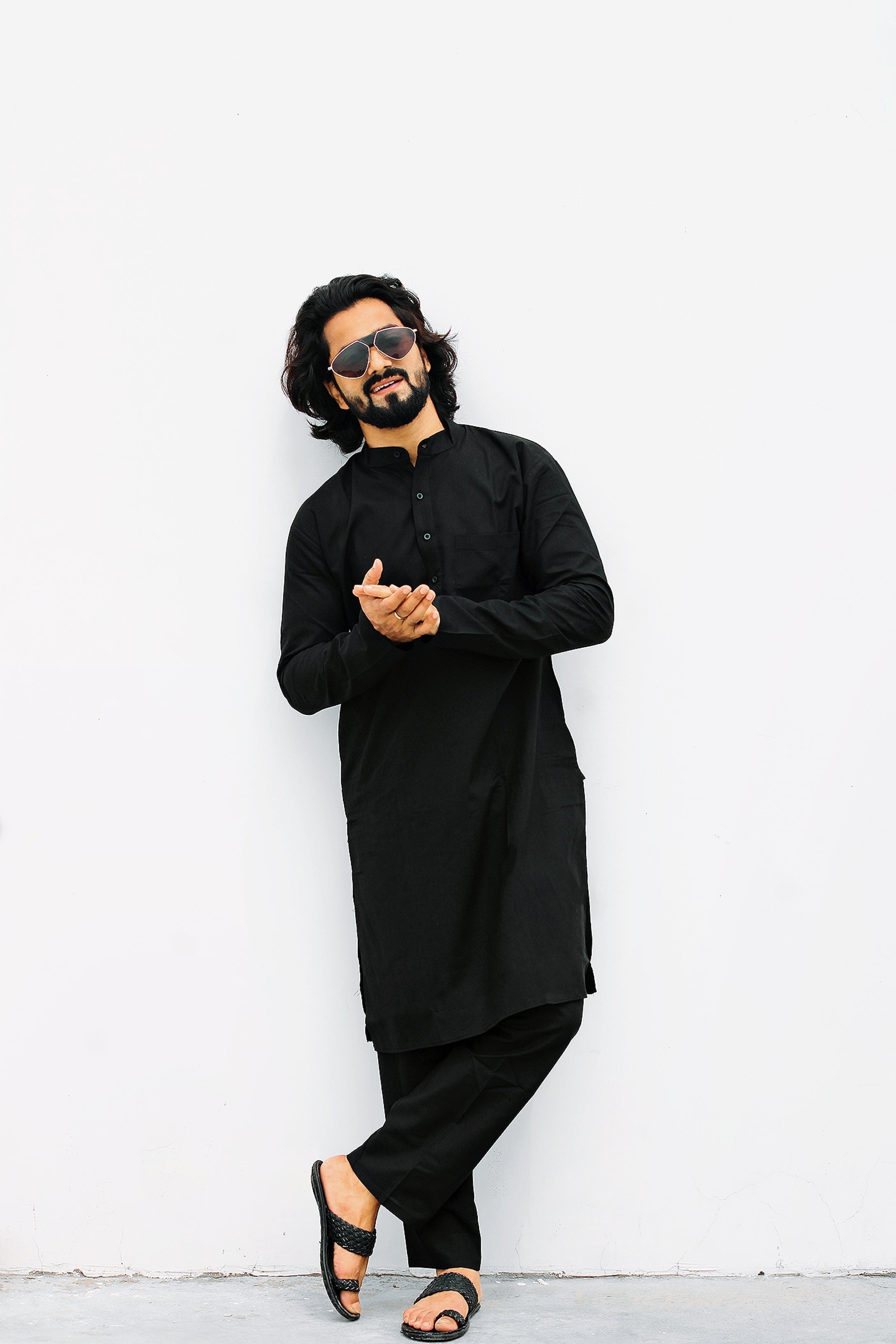 Jompers Men's Black Solid Cotton Kurta Only | Grocsy