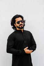 Jompers Men's Black Solid Cotton Kurta Payjama Set | Grocsy