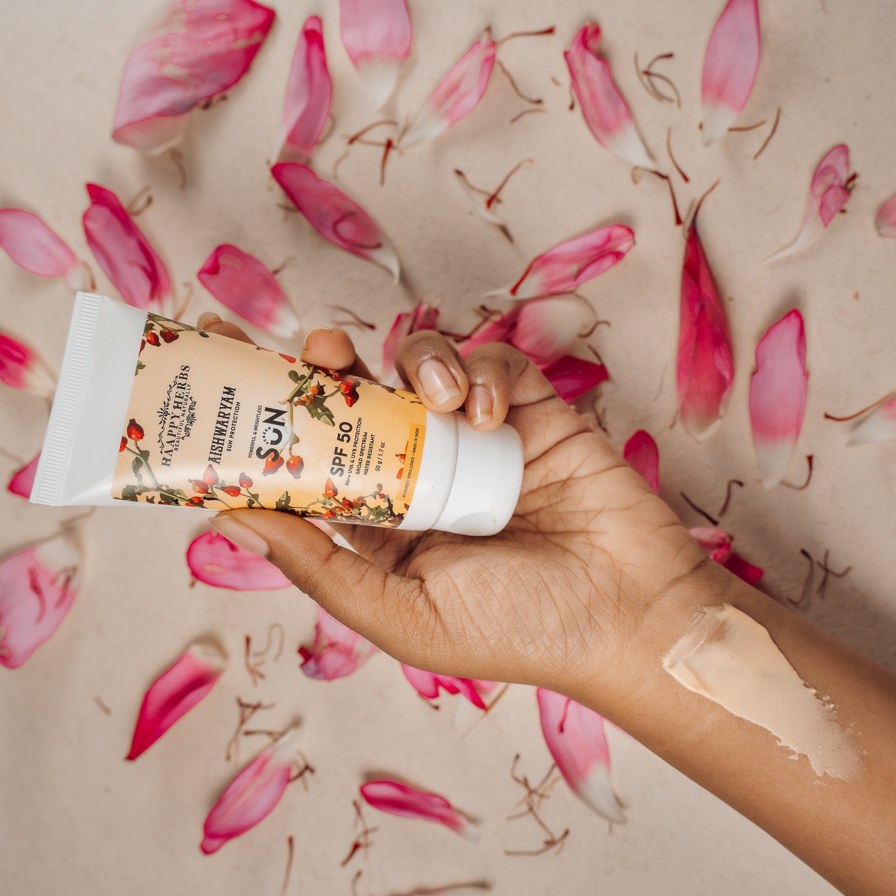 Haappyherbs Aishwaryam Spf50 Powerful,Weightless & Moisturizing Sunscreen , Pa++,Uva& Uvb Protection | Grocsy