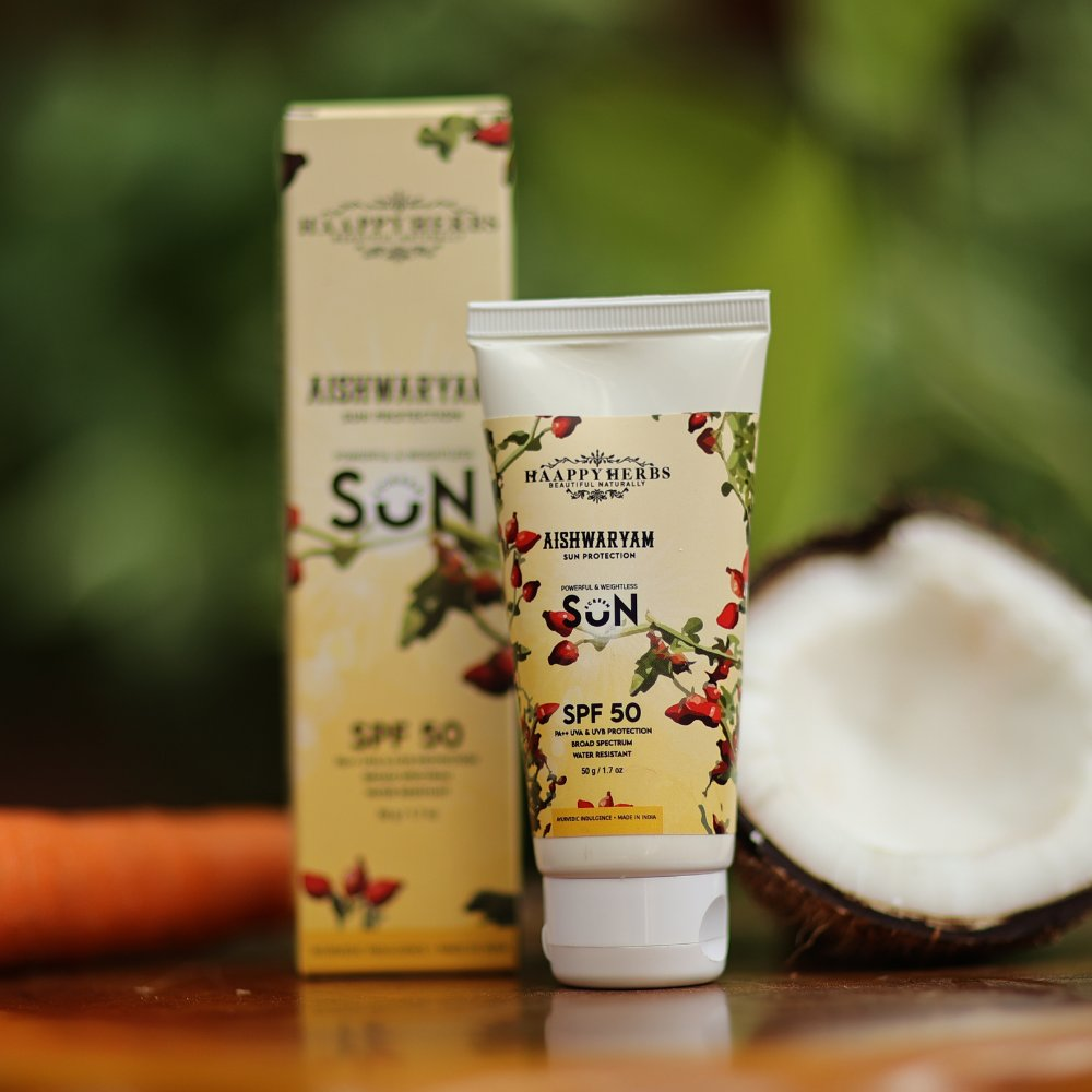 Haappyherbs Aishwaryam Spf50 Powerful,Weightless & Moisturizing Sunscreen , Pa++,Uva& Uvb Protection | Grocsy