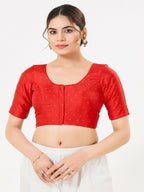 Joban Fashion Red Taffeta Silk Elbow Sleeveless Front Open Blouse | Grocsy