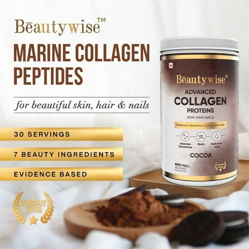 Beautywise Advanced Marine Collagen Anti-Aging Powder - Glutathione, HA & Biotin - Cocoa | Grocsy