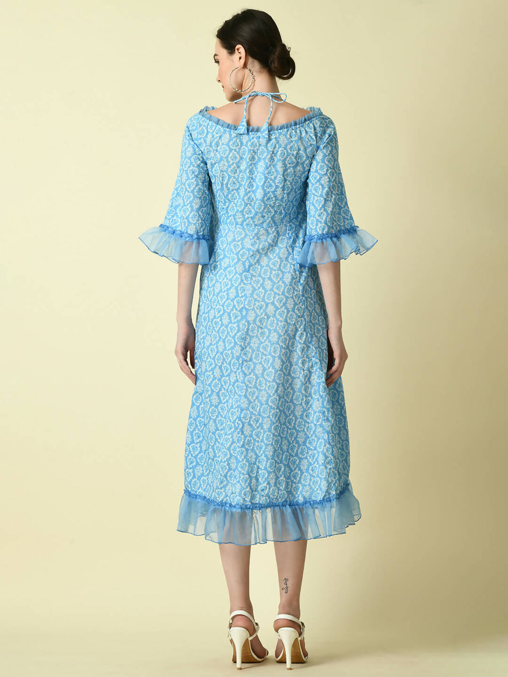 Myshka Women's Blue Empire Printed Dress | Grocsy