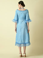 Myshka Women's Blue Empire Printed Dress | Grocsy