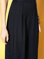 Ahalyaa Women Navy Blue Colour Rayon Silver Foil Printed Top Palazzo Set | Grocsy