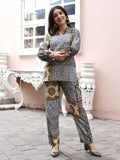 Blue Rayon Paisley & Floral Printed Top with Matching Bottom - Eesha | Grocsy