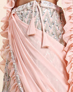 Peach Pure Viscose Georgette Thread With Sequins Embroidery Work Lehenga Choli With Dupatta - Tanya | Grocsy
