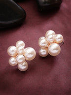 NVR Women's Gold Pearl Gold-Polished Circular Studs Earring | Grocsy