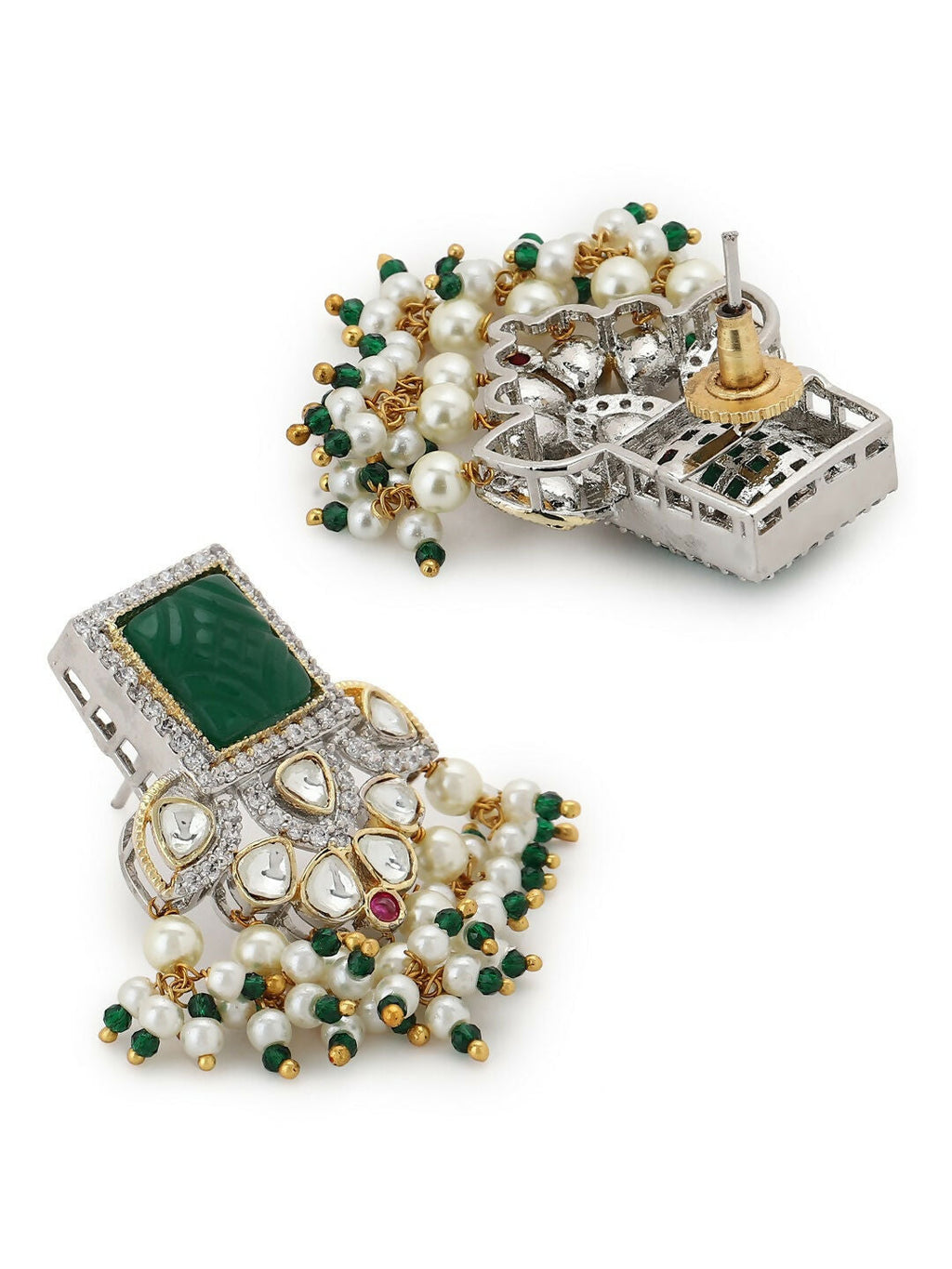 Diamond & Semi Precious Stone Green Earrings- Ruby Raang | Grocsy