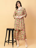 Joban Fashion Beige Cotton Printed & Hand Work Co-ord Set | Grocsy