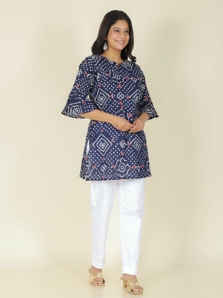 Aramya Straight Soft Cotton Bandhani Print Women's Kurta - Blue | Grocsy
