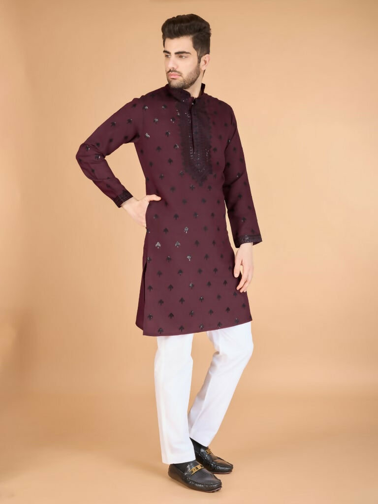 Vastranavya Maroon Exclusive Festival Wear Viscose Silk Thread with Sequence Embroidered Work Kurta with Dupatta | Grocsy