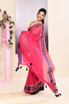 Piyari Fashion Women's Rani Pink Embellished Zari Border Cotton Saree | Grocsy