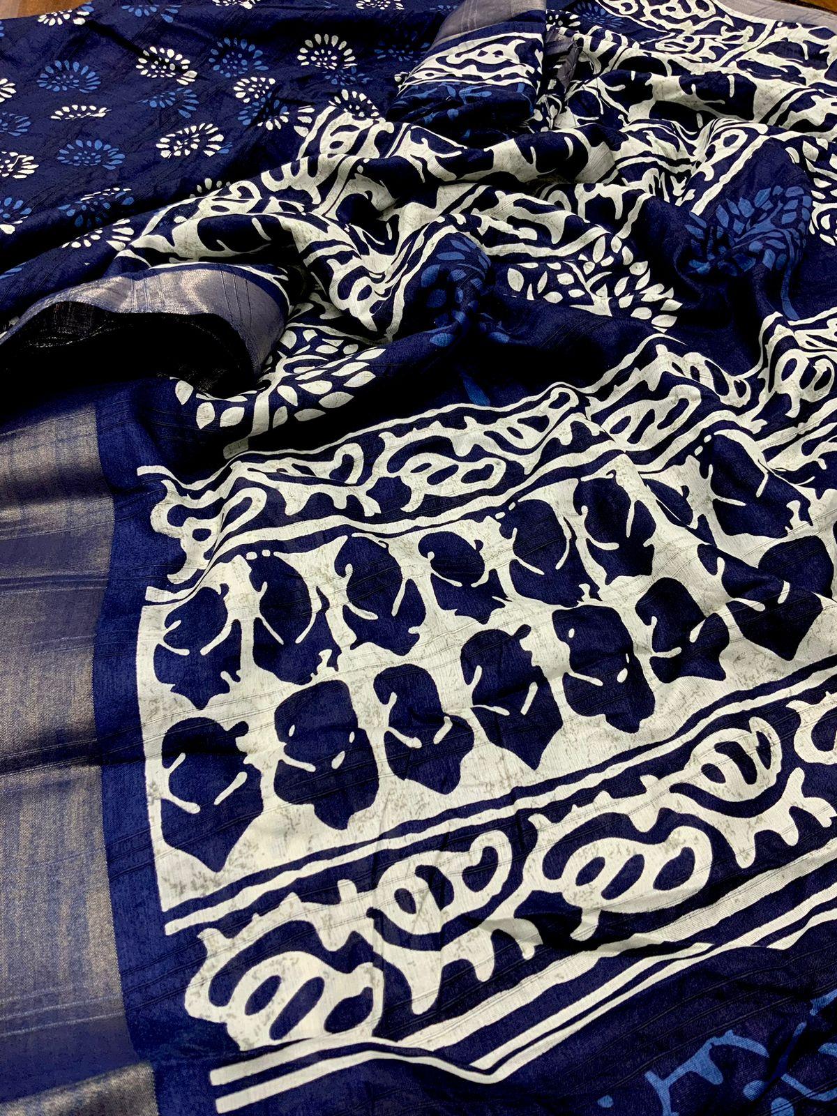 Blue Poly Silk Ethnic Motifs Saree with Unstitched Blouse - Hiral Fashion | Grocsy