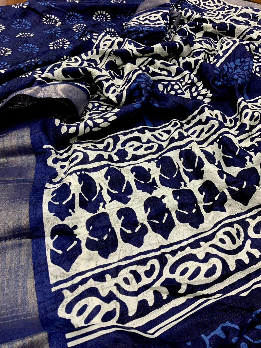 Blue Poly Silk Ethnic Motifs Saree with Unstitched Blouse - A2M | Grocsy