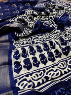Blue Poly Silk Ethnic Motifs Saree with Unstitched Blouse - A2M | Grocsy