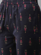 Yufta Women Navy Blue Ethnic Motifs Printed Regular Thread Work Kurta with Palazzo & With Dupatta | Grocsy